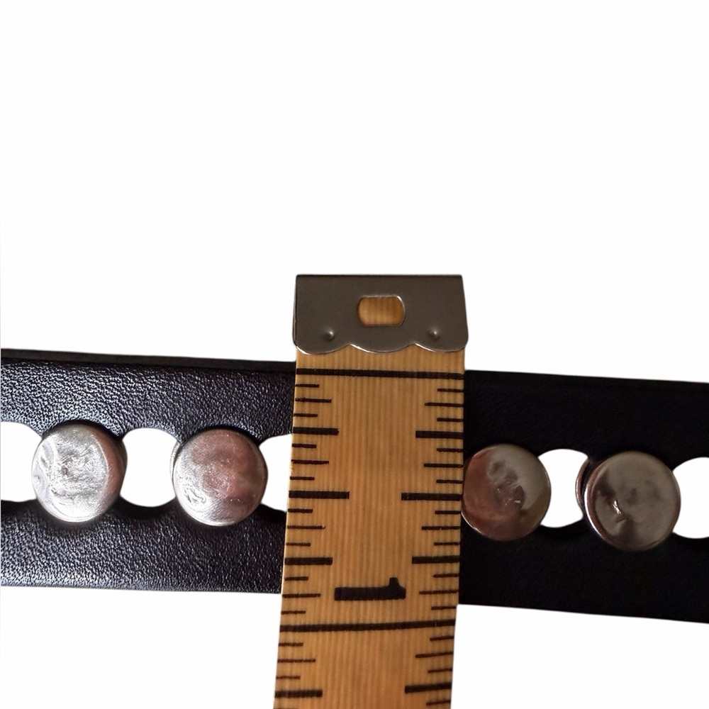 Black Studded Leather Belt with Silver Buckle - Picture 8 of 10
